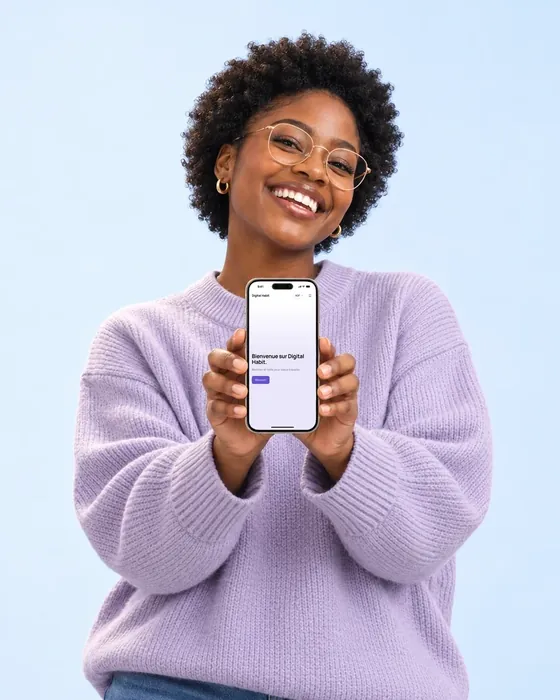 Une formatrice tend son iPhone : sa boutique Digital Habit